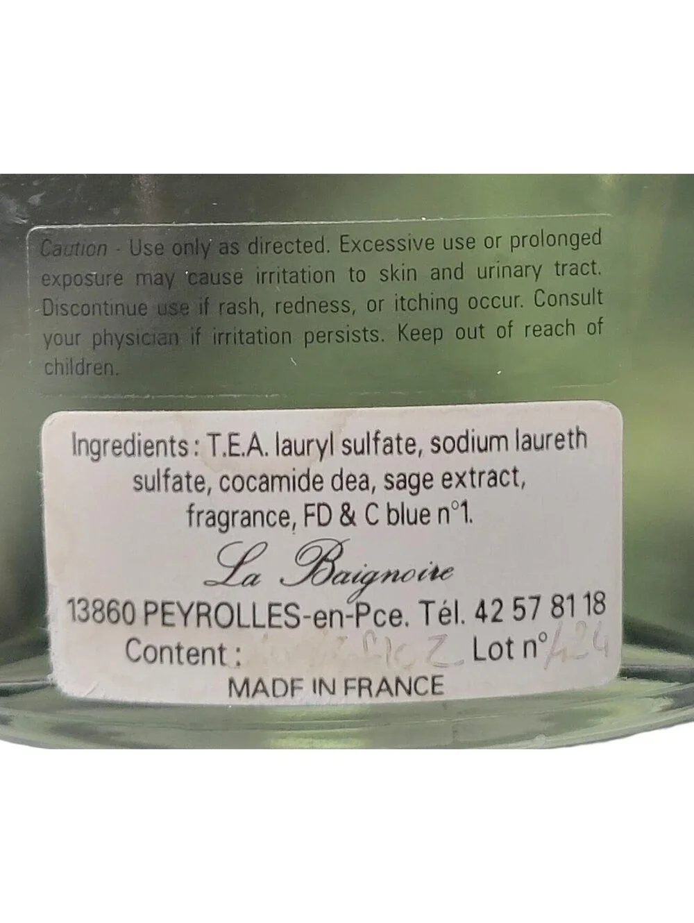 Sealed French La Baignoire Bain Moussant Bubble Bath Sage Foam - 15 fl oz